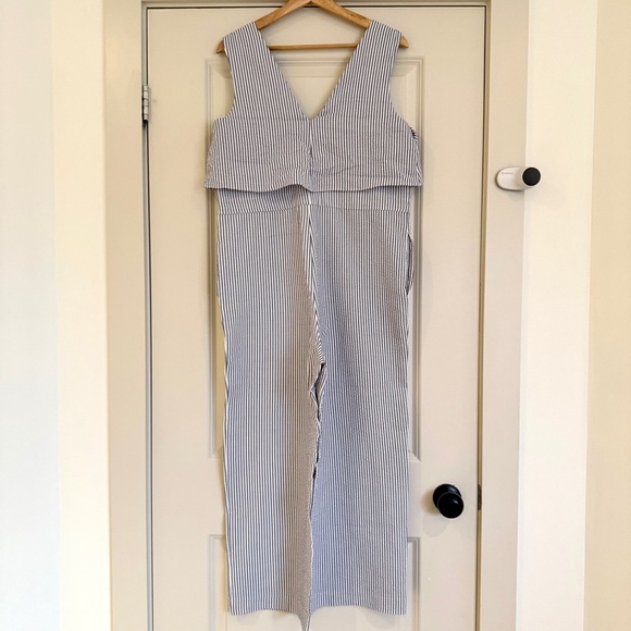 Zara Striped Sleeveless Jumpsuit w/ Button&Pockets, Adjustable Waist, Blue, Sz S - Picture 4 of 15